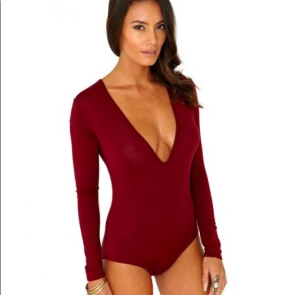 long sleeve plunge bodysuit